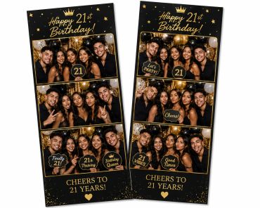 Two photo strips from a 21st birthday party with friends.