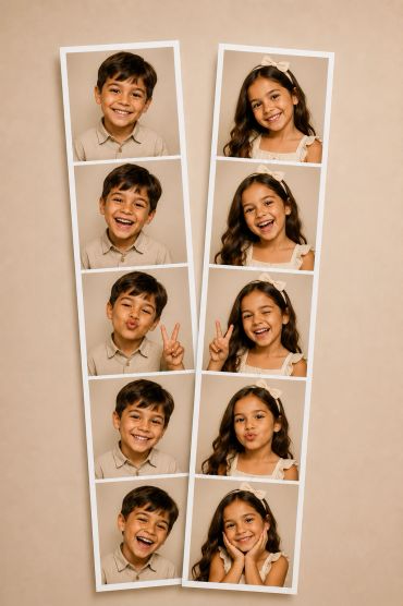 Two kids making cute expressions in photobooth strips.