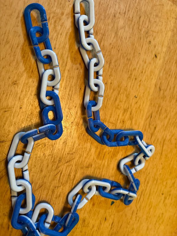 Blue and White Chain Comes with the necklace piece but can be bought on it's own.  30 Links