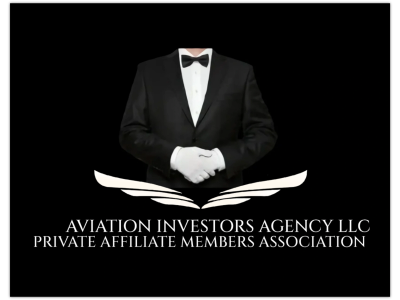 Logo of Aviation Investors Agency LLC with a suited figure and wings.