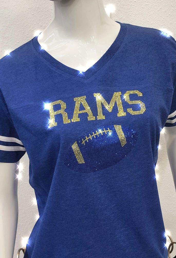 Bling Rams Ladies Football Team Shirt Custom Rhinestones Handmade in LA