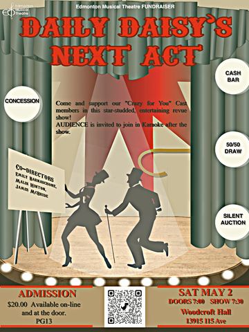 Poster for Daily Daisy's Next Act fundraiser show with karaoke and auctions.