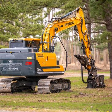 One of the land clearing machines parked. 