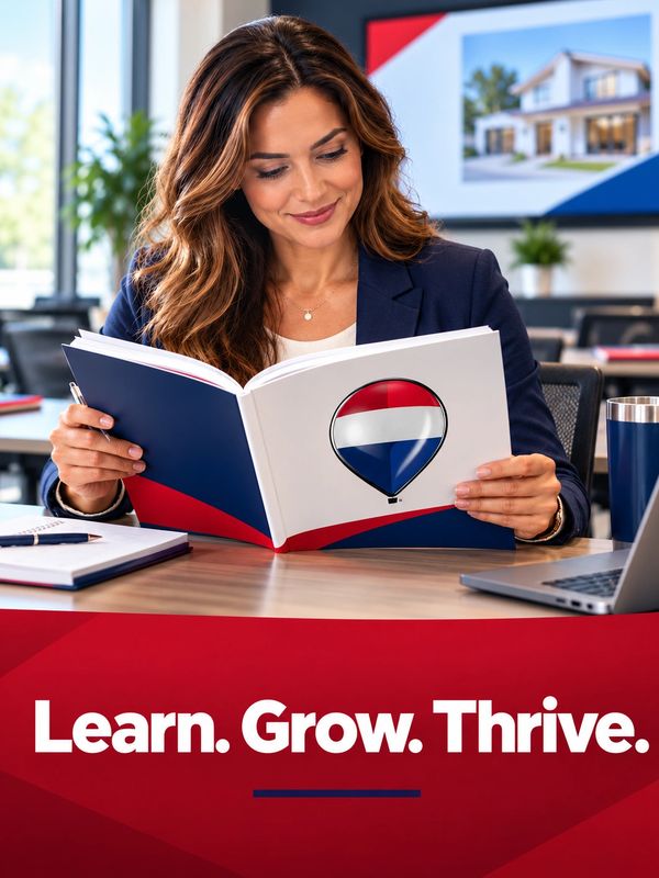Woman reading a booklet with a motivational message.
