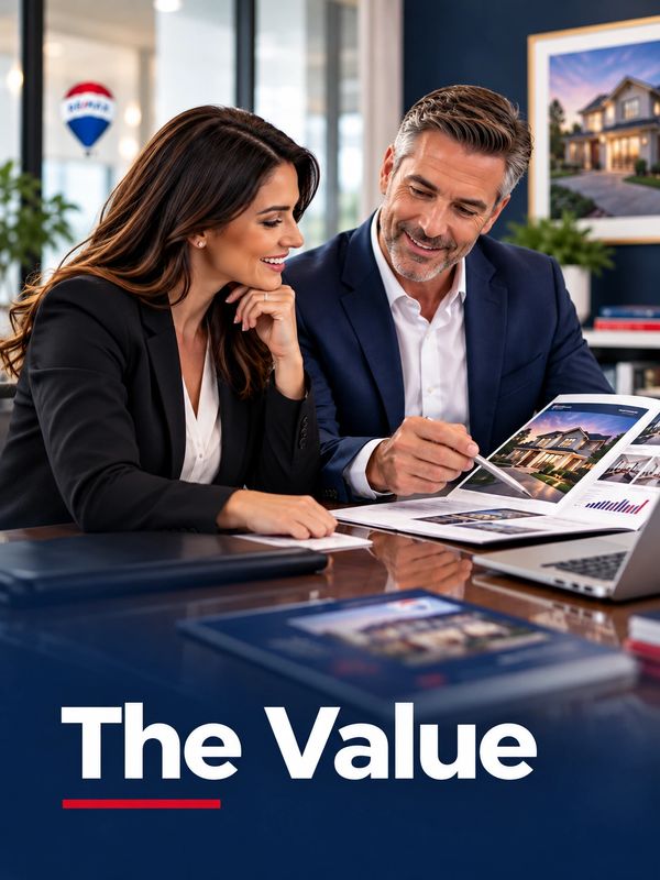 Real estate agents discussing property value.