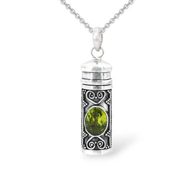 Sterling Silver Locket Vessel Pendant Decorated With Faceted Peridot