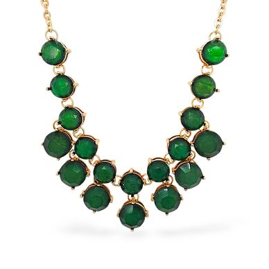 Green Lab Crerated Stones Set On Gold Plated Metal Necklace
