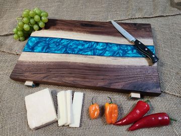 Personalized Live Edge Walnut Charcuterie Board, Epoxy River Board, Live Edge Cutting Board