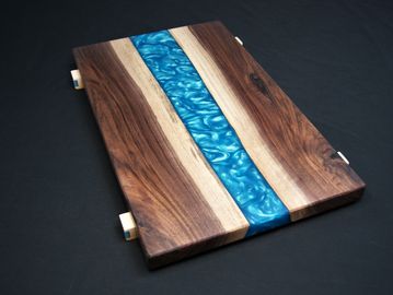 Personalized Live Edge Walnut Charcuterie Board, Epoxy River Board, Live Edge Cutting Board