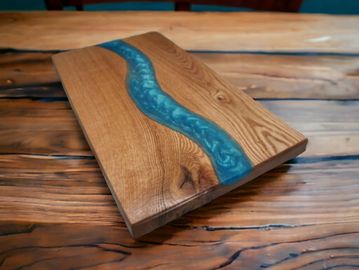 Oak Epoxy Charcuterie Board, Live Edge Charcuterie Board, Aquamarine Epoxy River