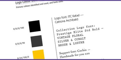 Document showing logo colors and fonts with specific details.