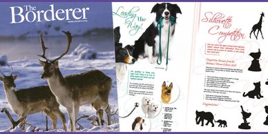 Magazine cover featuring reindeer and dog illustrations with text.