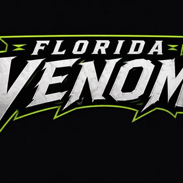 Logo saying Florida Venom with sharp-edged font and green accents.