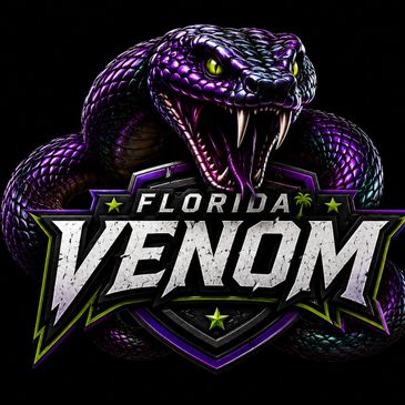 Logo of Florida Venom with a fierce purple snake coiled around the text.