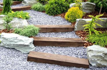 Natural stone with steps and plants