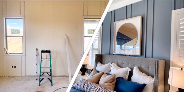 Bedroom makeover featuring board and batten accent wall and modern decor.