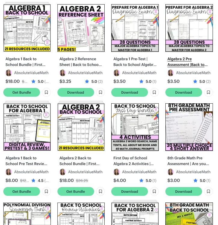 Back to School Middle and High School Math