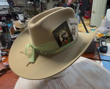 Custom wool hat with alligator band and JD cards - Cost is 205 + 25.00 leather = $230.00

