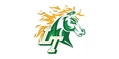 Logo with a green horse and letters LT.