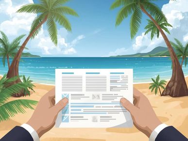AI-Generated image of a Financial Disclosure held up to view in front of a beach. 