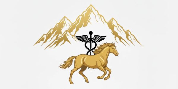 Logo featuring a golden horse, mountain peaks, and medical symbol for Mountain Care Transportation.