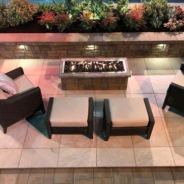Outdoor Living modern fire pit and sitting walls