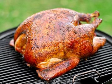 Brined, rubbed and smoked turkey.  Great for the holidays or any family gathering.