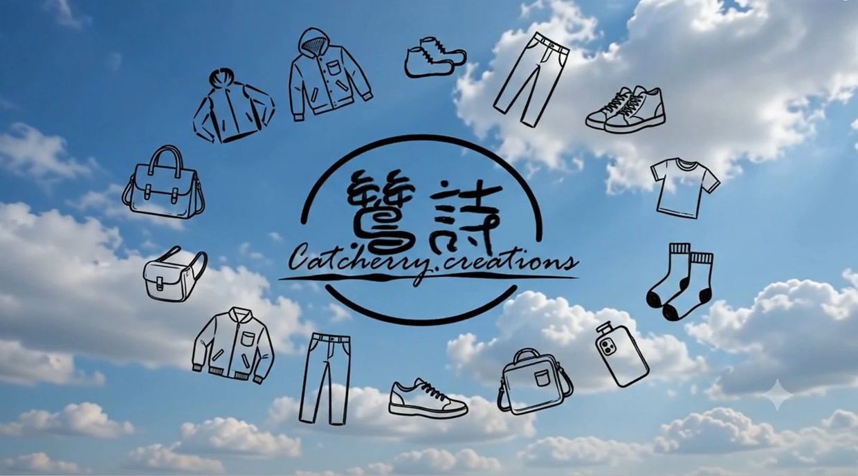 Logo de Catchery creations avec des icônes de vêtements et accessoires.