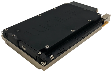 Black computer graphics card with a water block.