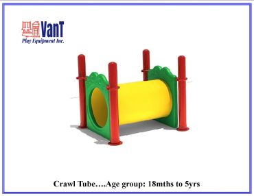 Colorful crawl tube playground equipment for toddlers and young children.