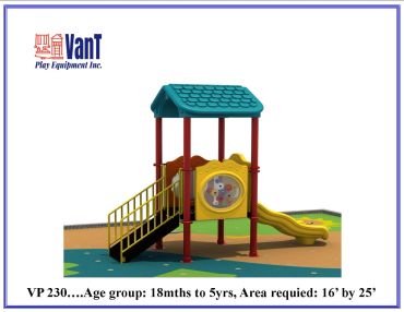 Colorful playground equipment with slide and steps for young children.