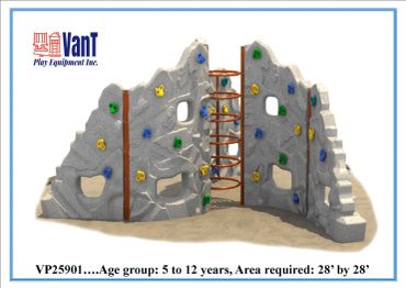 Outdoor climbing wall for children aged 5 to 12 years.