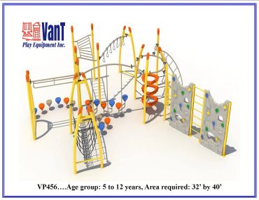 Colorful playground equipment for children aged 5 to 12 years.