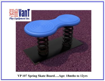 Blue spring skate board playground equipment for children ages 18 months to 12 years.
