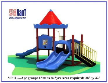 Colorful playground set with slides and climbing features for young children.