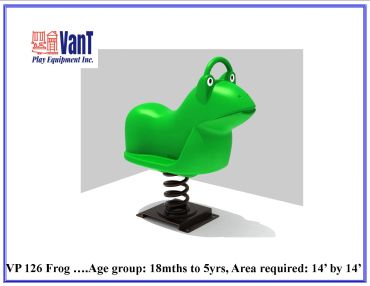 Green frog-shaped spring rider for children aged 18 months to 5 years.