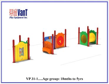 Colorful playground equipment set for children aged 18 months to 5 years.