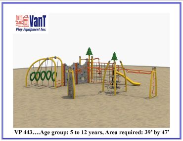 Colorful playground equipment designed for children aged 5 to 12 years.
