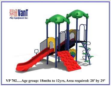 Colorful children's playground set with slides and climbing features.