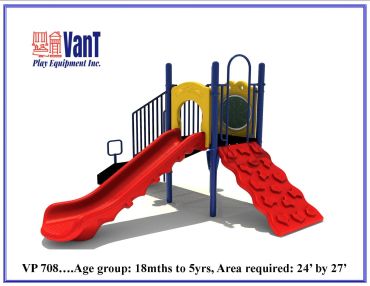 Colorful playground set with slide and climbing features for young children.