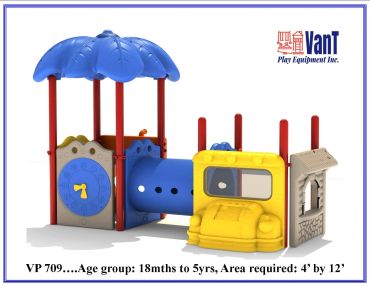 Colorful plastic playground set for toddlers with slides and tunnel.