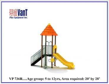 Children's playground slide with stairs and a small tower.