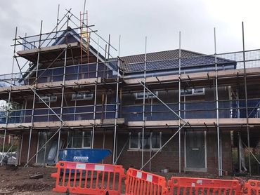 Scaffold erected for timber frame new build site