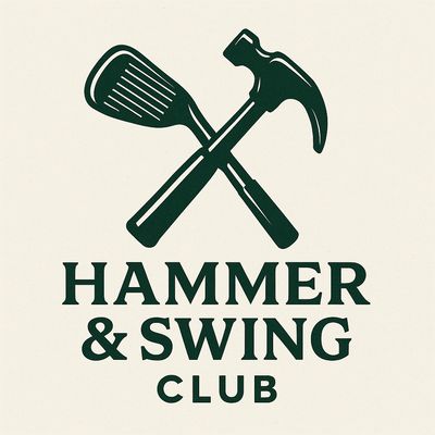 Logo with a hammer and golf club crossed, labeled 'Hammer & Swing Club'.