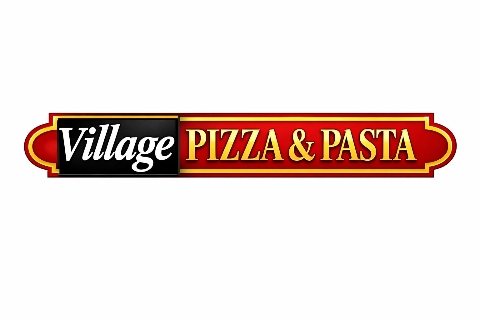 Village Pizza &amp; Pasta restaurant logo with bold, classic lettering.