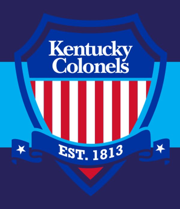 Kentucky Colonels emblem with red stripes and blue banner.
