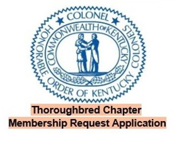 Seal of the Commonwealth of Kentucky with Thoroughbred Chapter membership request text.