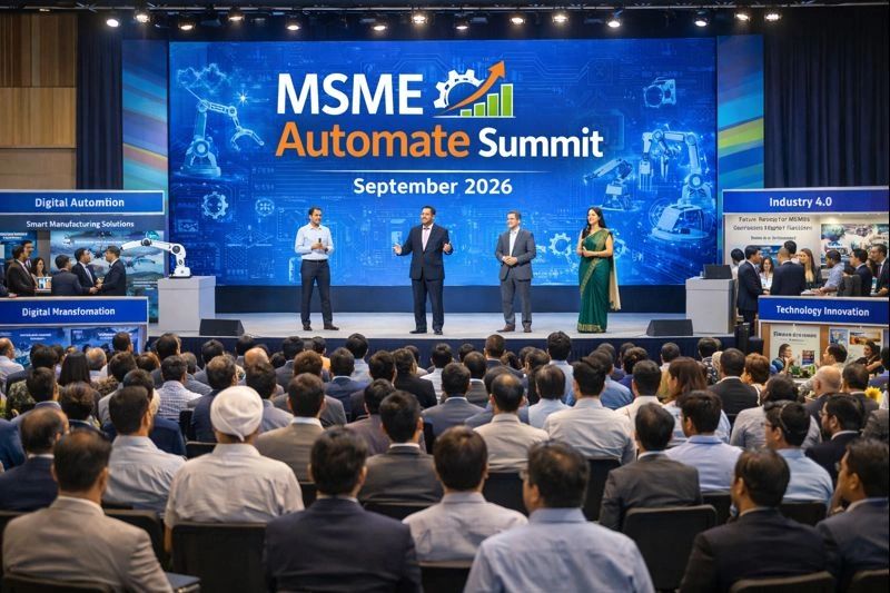 Speakers addressing a large audience at the MSME Automate Summit 2026.