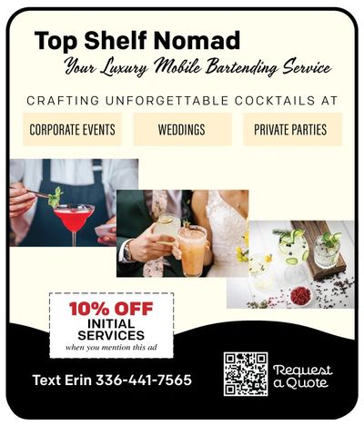 Mobile Bartending Greensboro Top Shelf Nomad exclusive coupons here