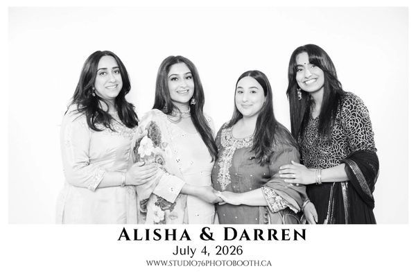 Black-and-white portrait at Alisha & Darren's wedding celebration at South Surrey Event Centre